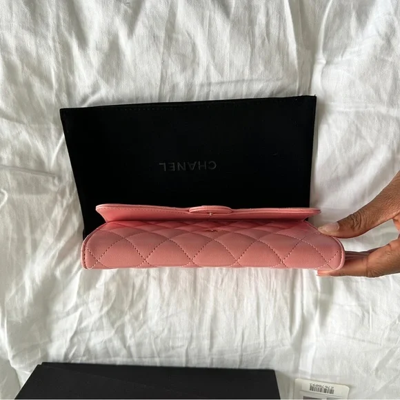 CHANEL NWT Long Gusset Flap Wallet Leather Gold CC Logo  with Box - Picture 10 of 11